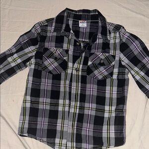 Healthtex Black and Gray Button Down Shirt Classic Plaid Design
